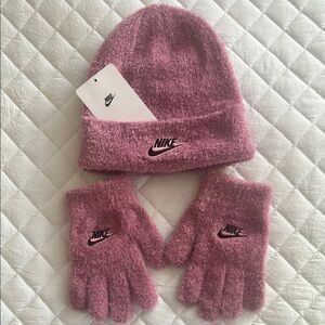 Nike Kids Pink Beanie and Gloves Set